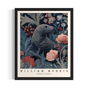 Seal William Morris Animal Poster Art Print, Living Room Wall Art Poster, Original Painting Artwork Decor