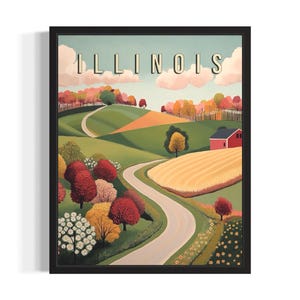 Illinois landschap staten kunstafdruk, woonkamer muur kunstposter, origineel schilderij artwork decor