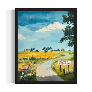 Nebraska Welcome States Poster Art Print, Living Room Wall Art Poster, Original Painting Artwork Decor