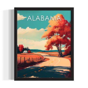 Alabama Autumn States Art Print, Living Room Wall Art Poster, Original Painting Artwork Decor