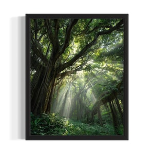 Hawaiiaans regenwoud Staten Art Print, woonkamer muurkunstposter, origineel schilderij artwork decor