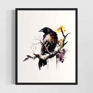 Kraai aquarel kunstafdruk, kraai schilderij muur kunst decor, origineel kunstwerk van kunstenaar