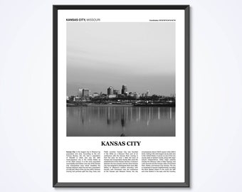 Kansas City Black and White Poster, Kansas City, Missouri Print, Kansas City Photo Art Home Decor Gifts, Kansas City Travel Poster