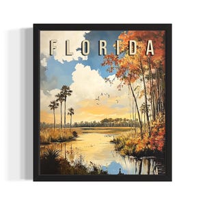 Florida Fall States Art Print, Living Room Wall Art Poster, Original Painting Artwork Decor