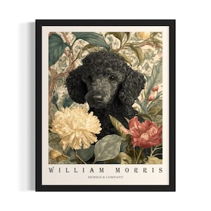 Poodle Black William Morris Dogs Poster Art Print, Living Room Wall Art Poster, Original Painting Artwork Decor