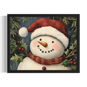 Snowman Christmas Animals Poster Art Print, Living Room Wall Art Poster, Original Painting Artwork Decor