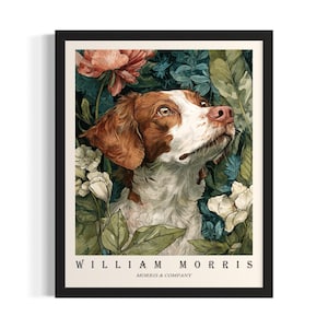 Brittany Spaniel William Morris Dogs Poster Art Print, Living Room Wall Art Poster, Original Painting Artwork Decor