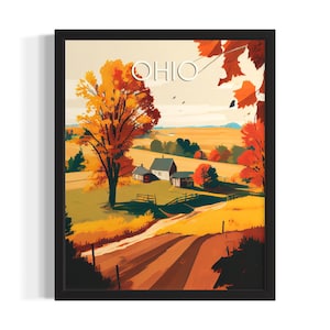 Ohio Autumn Landscape States Poster Art Print, Living Room Wall Art Poster, Original Painting Artwork Decor