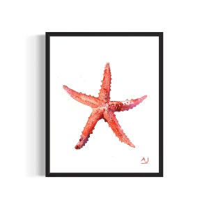 Starfish Poster Art Print, Watercolor Sea Creature Animal Painting Wall Decor Signed by Artist