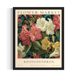 Rhododendron Flower Market Poster Art Print, Living Room Wall Art Poster, Original Painting Artwork Decor