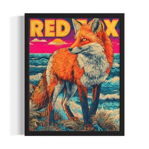 Red Fox Pop Art Animal Poster Art Print, Living Room Wall Art Poster, Original Painting Artwork Decor