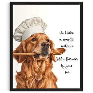 Golden Retriever Dog Kitchen Poster Art Print, Living Room Wall Art Poster, Original Painting Artwork Decor