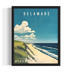Delaware Atlantic Coastline States Art Print, Living Room Wall Art Poster, Original Painting Artwork Decor