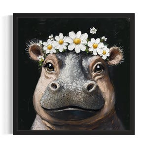 Hippo Nursery Animal Poster Art Print, Living Room Wall Art Poster, Original Painting Artwork Decor