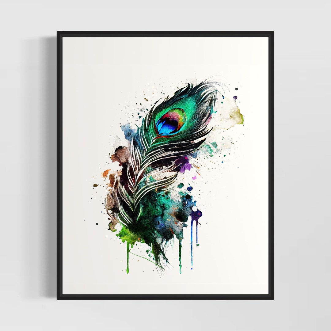 Peacock Feather Watercolor Art Print, Peacock Feather Painting Wall Art
