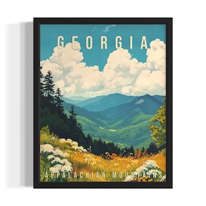 Georgia Appalachian Mountains States Art Print, Living Room Wall Art Poster, Original Painting Artwork Decor