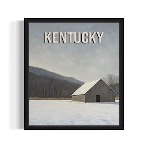 Kentucky Winter States Art Print, Living Room Wall Art Poster, Original Painting Artwork Decor