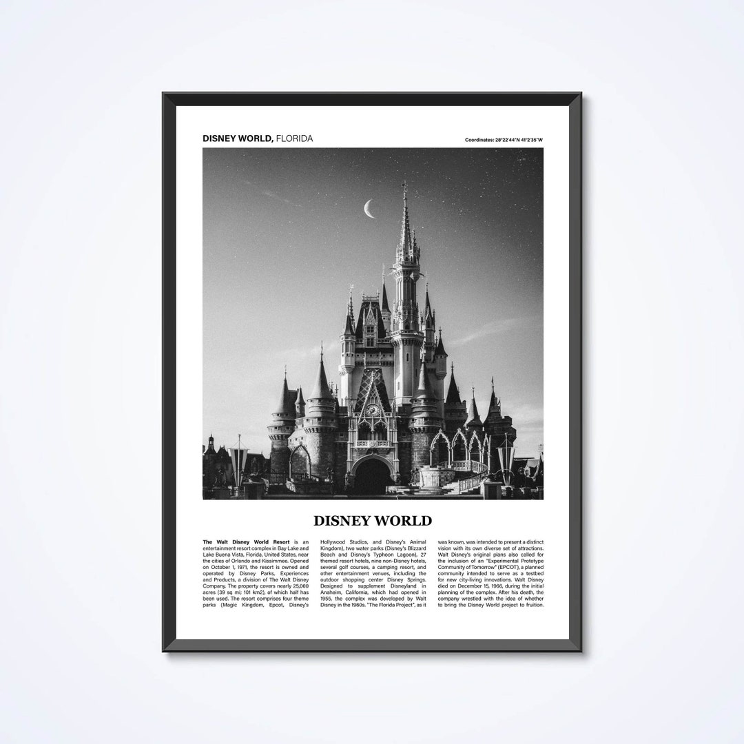 Disney World Black and White Print Disney World Orlando Etsy