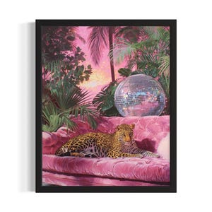 Leopard Animal Disco Poster Art Print, Living Room Wall Art Poster, Original Painting Artwork Decor