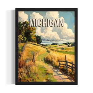 Michigan Summer States Poster Art Print, Living Room Wall Art Poster, Original Painting Artwork Decor