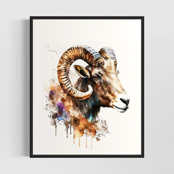 Bighorn Sheep Aquarelle Art Print, Bighorn Sheep Painting Wall Art Decor, Oeuvre originale par l'artiste