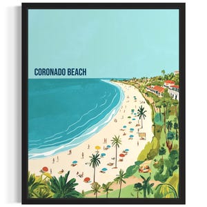 Coronado Beach Poster Art Print, Living Room Wall Art Poster, Original Painting Artwork Decor