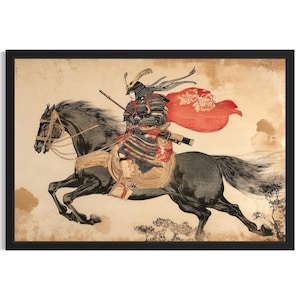Samurai on Horse Japanese Poster Art Print, Living Room Wall Art Poster, Original Painting Artwork Decor