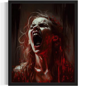 Frau schreiend Kunstdruck, Gothic Gruselige Wand Kunst Gemälde Dekor Foto