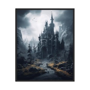 Cursed Castle Art Print, Scary Spooky Haunted Gothic Wall Art Painting Decor Photo