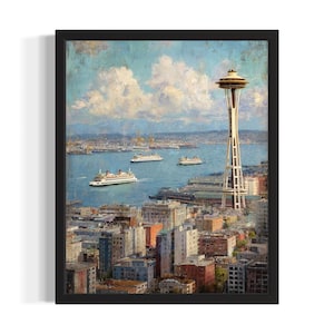 Washington Seattle’s skyline States Poster Art Print, Living Room Wall Art Poster, Original Painting Artwork Decor