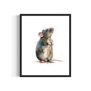 Póster con impresión artística de acuarela de rata, pintura de animales, decoración de pared