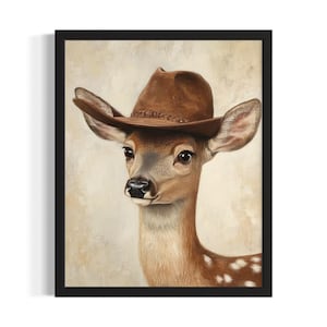 Deer Animal Cowboy Poster Art Print, Living Room Wall Art Poster, Original Painting Artwork Decor