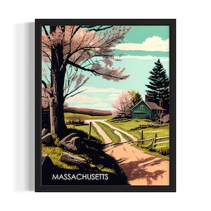 Massachusetts Scenery States Poster Art Print, Living Room Wall Art Poster, Original Painting Artwork Decor
