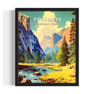 California Yosemite States Art Print, Living Room Wall Art Poster, Original Painting Artwork Decor