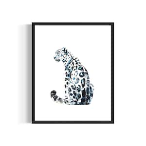 Póster con impresión artística de acuarela de leopardo de las nieves, pintura de animales, decoración de pared