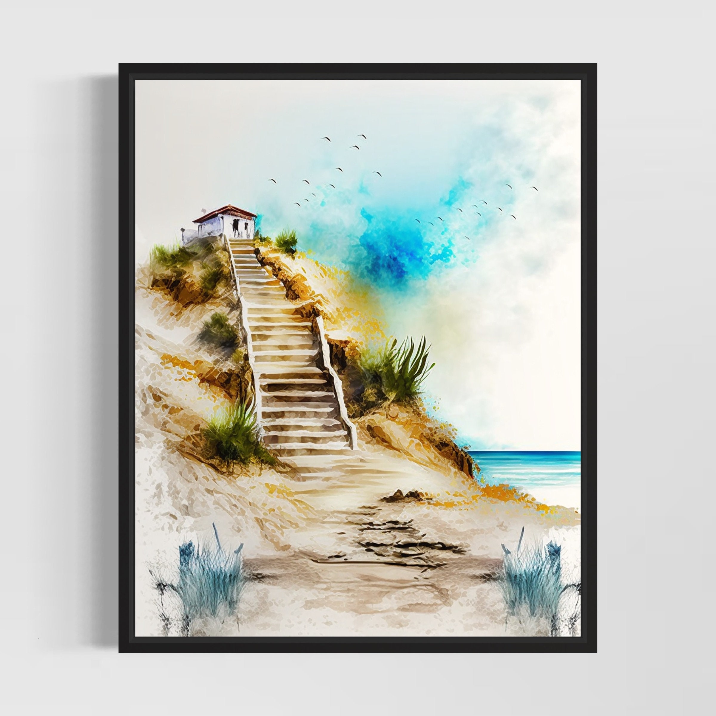 Stairway to Beach Watercolor Art Print Stairway to Beach Wall