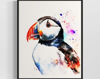 Puffin Watercolor Art Print, Puffin Painting Wall Art Poster, Original Artwork  by Artist