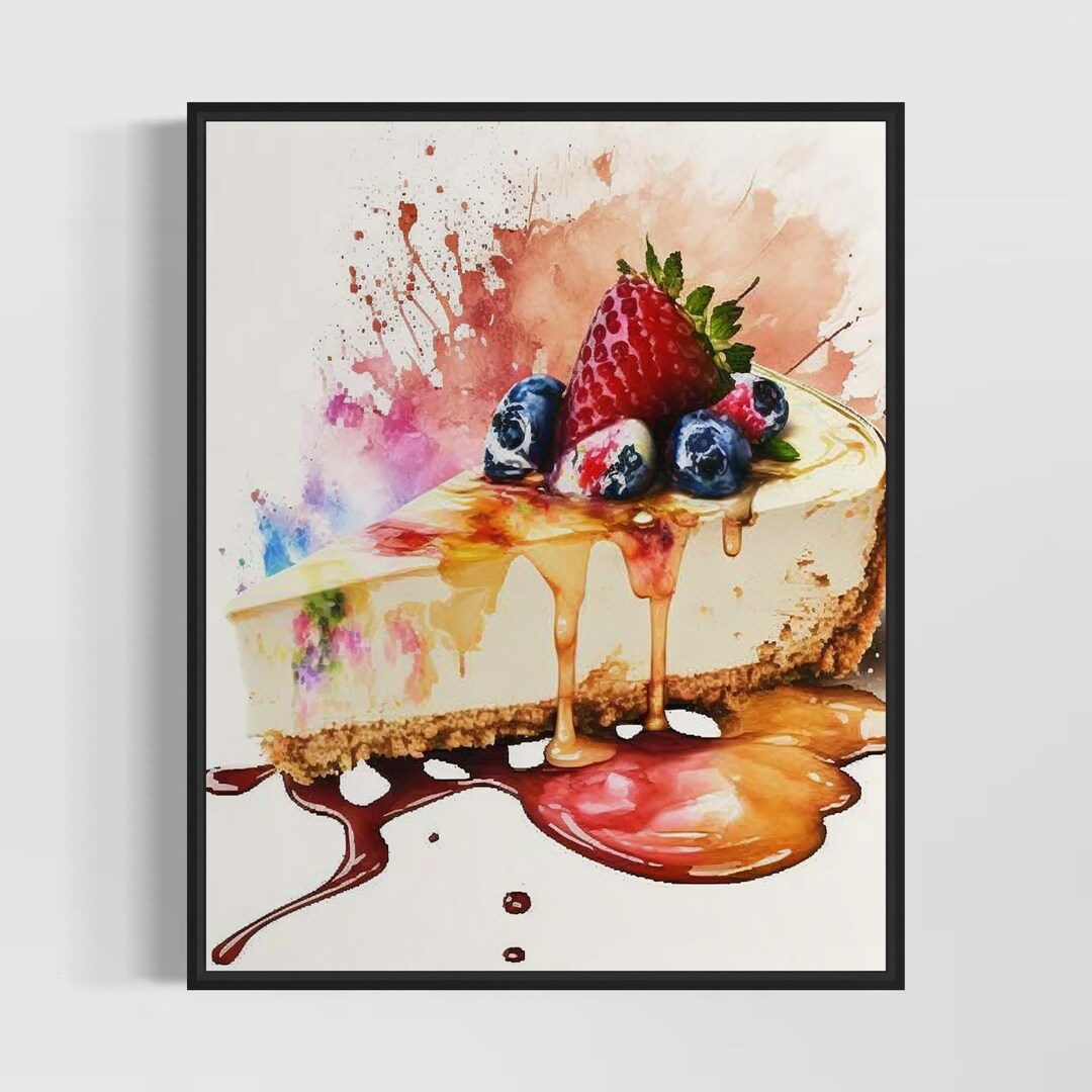 Cheesecake Watercolor Art Print, Cheesecake Painting Wall Art Decor ...