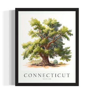 Connecticut Tree States Art Print, Living Room Wall Art Poster, Original Painting Artwork Decor