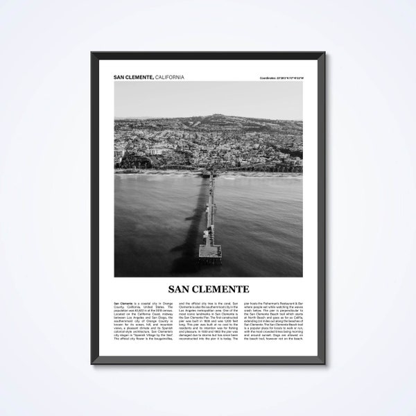 San Clemente Black and White Poster, San Clemente, California Print, San Clemente Photo Art Home Decor Gifts, San Clemente Travel Poster