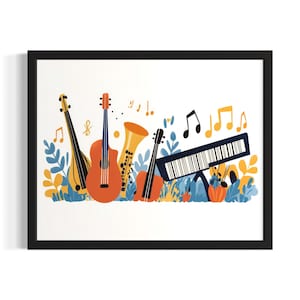 Instruments and Notes Children Nursery Poster Art Print, Living Room Wall Art Poster, Original Painting Artwork Decor