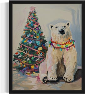 Polar Bear Animal Christmas Poster Art Print, Living Room Wall Art Poster, Original Painting Artwork Decor