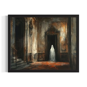 Ghost in Mansion Huanted Animals Poster Art Print, Living Room Wall Art Poster, Original Painting Artwork Decor