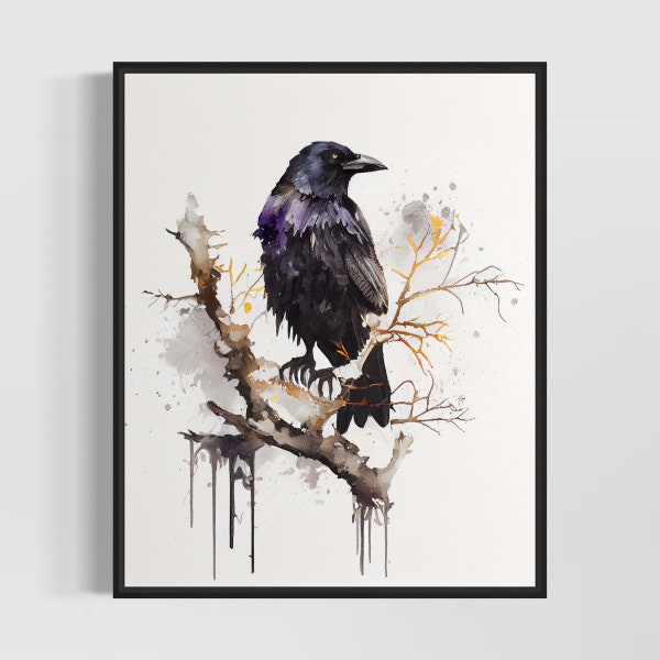 Raven Watercolor Art Print, Raven Painting Wall Art Decor, Original Artwork  by Artist