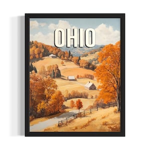 Ohio Fall States Poster Art Print, Living Room Wall Art Poster, Original Painting Artwork Decor