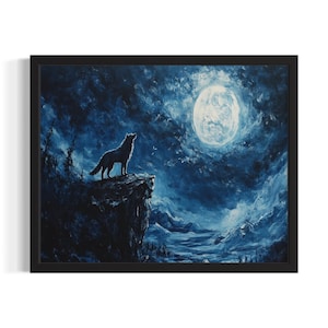 Howling Wolf Huanted Animals Poster Art Print, Living Room Wall Art Poster, Original Painting Artwork Decor