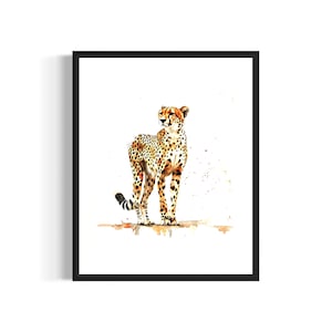 Cheetah Watercolor Art Print Poster, Animal Painting Wall Art Decor