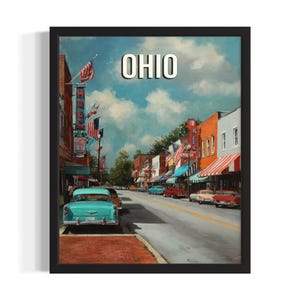 Ohio Small Town States Poster Art Print, Living Room Wall Art Poster, Original Painting Artwork Decor
