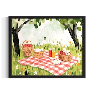 Picnic Children Nursery Poster Art Print, Living Room Wall Art Poster, Original Painting Artwork Decor
