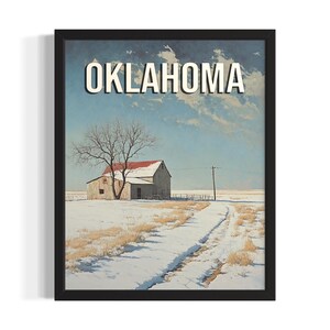 Oklahoma Winter States Poster Art Print, Living Room Wall Art Poster, Original Painting Artwork Decor